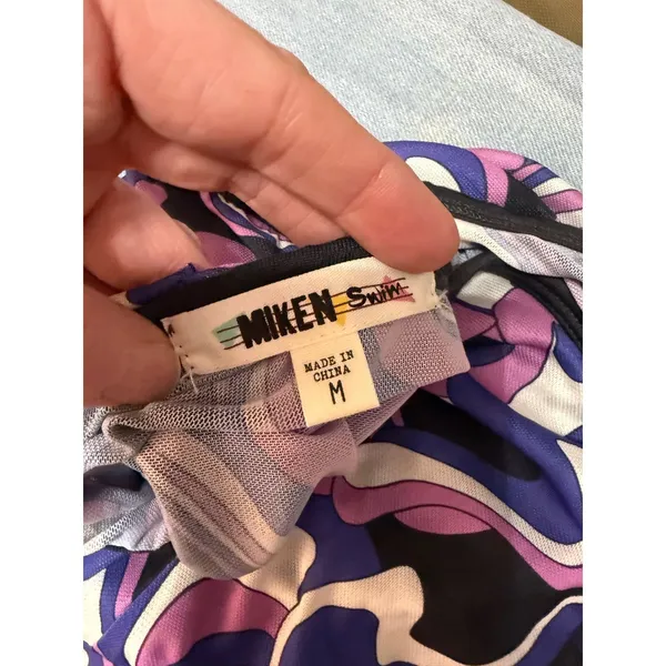 Miken High Neck Swim Cover‎ Up Medium NWT Y2K Swirl Halter Sheer Beach - Image 9