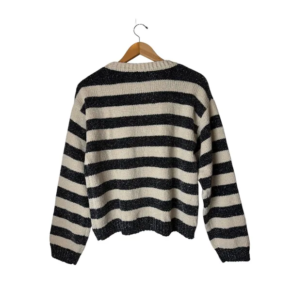 Bobeau Chenille Shine Stripe‎ Sweater Women Medium Ivory Black NWT Metallic Knit - Image 3