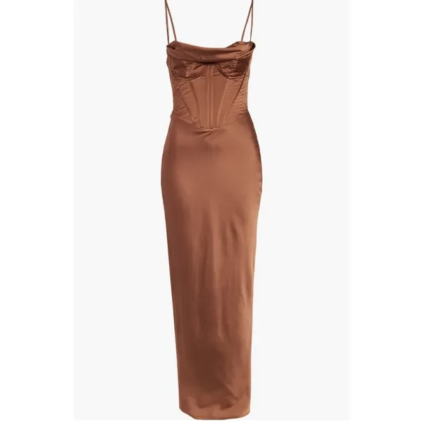 New!‎ House of CB Charmaine Corset Maxi Dress Brown Sz Large+ Cup $285 - Image 4