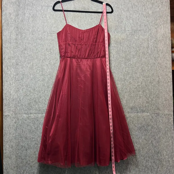 Vintage 90s As U Wish Party‎ Dress Fit Flare Sleeveless Tulle Overlay Red Size 5 - Image 2