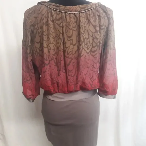 BCBGeneration Sheer Brown Floral Fall Dress Career v6x - Image 2