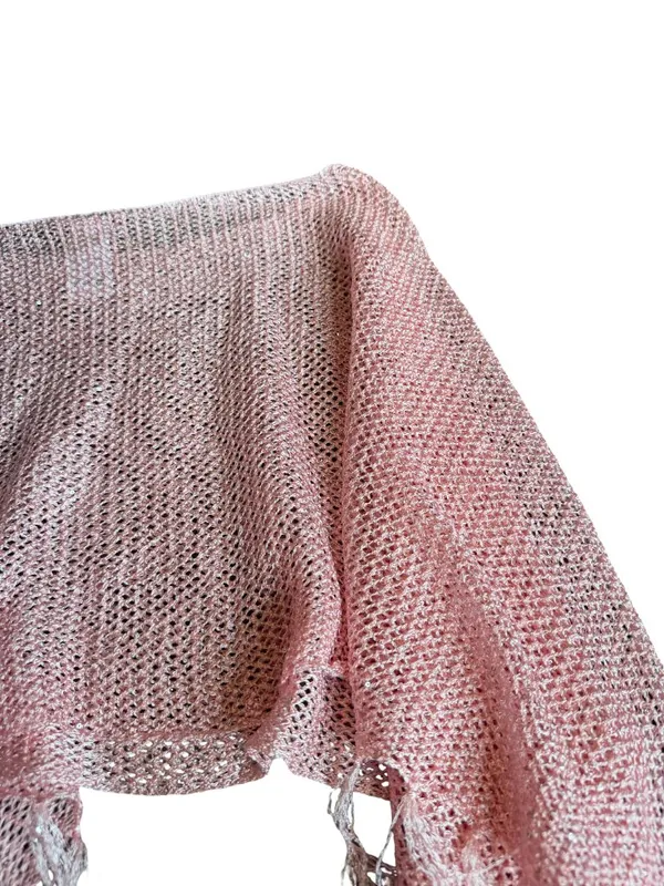 Edikted Sequin Fringe Knit Poncho Pink Flowy Flattering Size XS/Small NWOT - Image 12