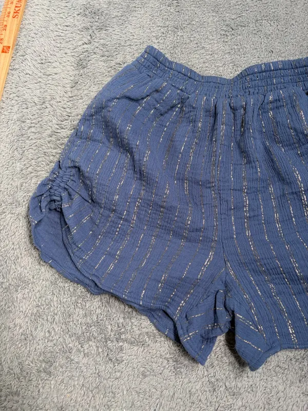 Aerie Women’s Blue Stripe Casual Elastic-Waist Shorts small - Image 2