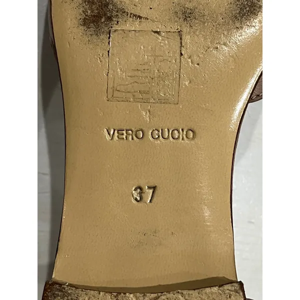 Triver Flight Scalloped Ankle Strap Flats Leather Ballet Shoes‎ Size 37 Tan - Image 8
