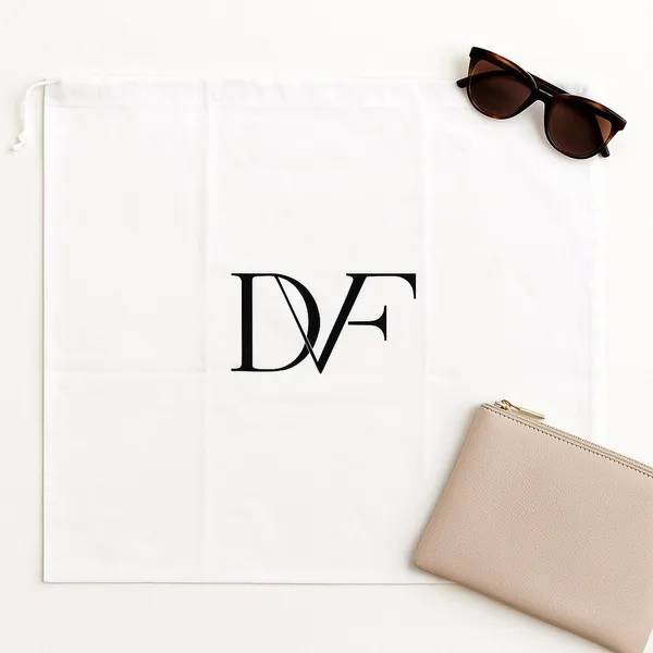 Diane von Furstenberg Large White Cotton Drawstring Dust Bag Logo Storage Bag - Image 9