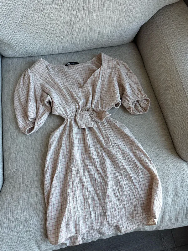 Zara Beige Checkered Mini Dress - Image 3