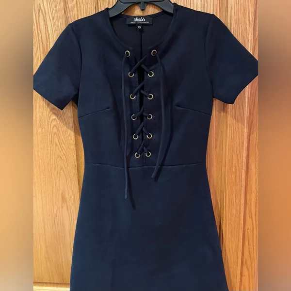 Lulus Closet Renovation Suede Lace-Up Fit & Flare Navy Blue Mini Dress Size‎ XS - Image 7