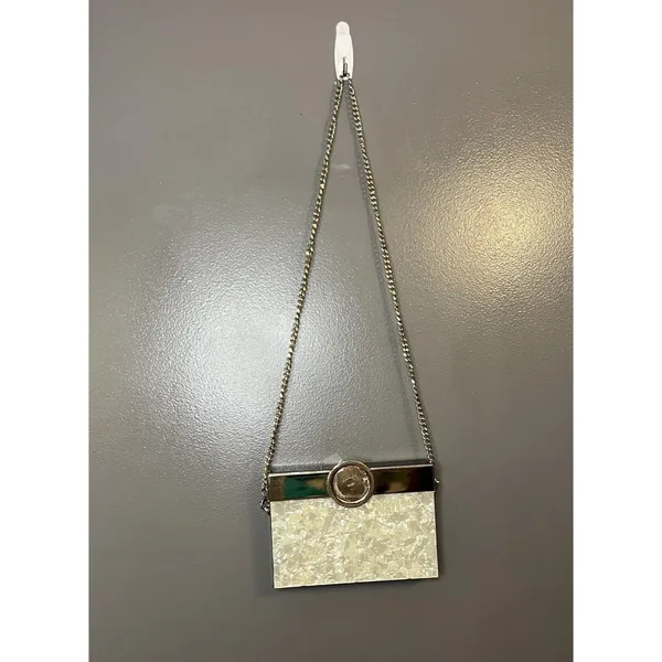 Zara Clutch Bag Womens Silver White Acrylic Shell Purse Chain Shoulder Evening - Image 2