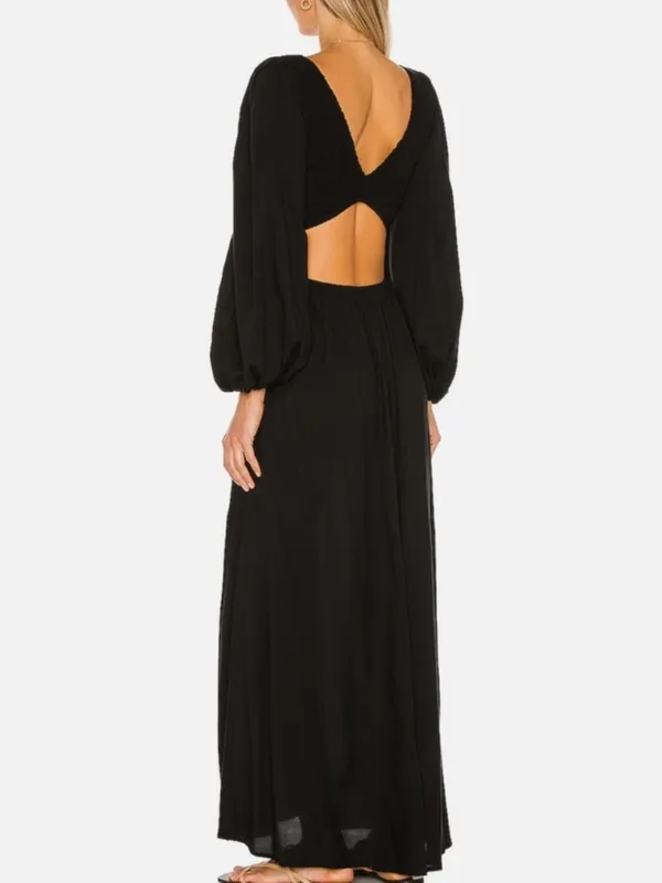 Indah Julie Solid Ruched Bodice Cutaway Maxi Dress Black Small $258 Revolve - Image 3
