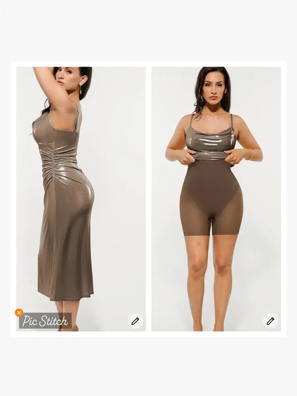 Popilush Metallic Cowl Neck Ruched Midi Dress Bronze - Image 3