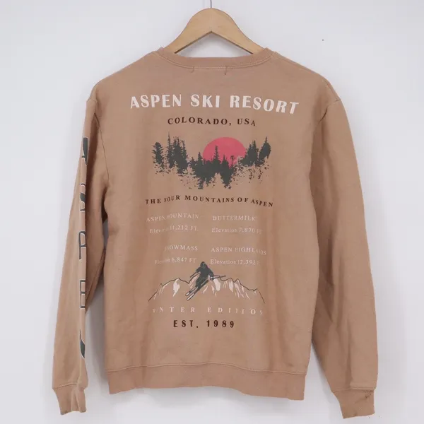 Social Scene Aspen Ski Resort Winter Edition Graphic Sweatshirt Tan XS - Image 5