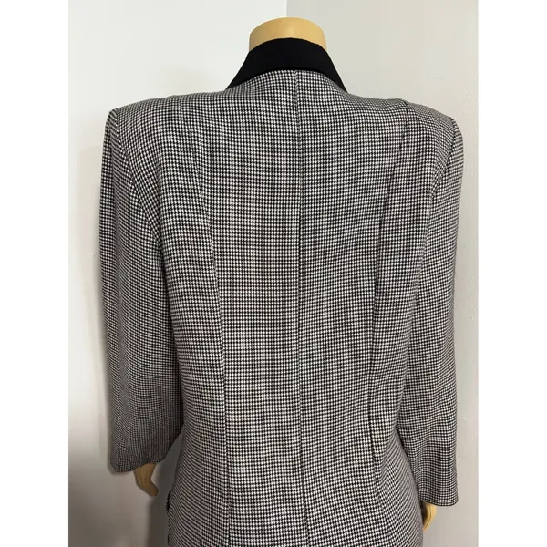 90s Abbey Lane Vintage Houndstooth Double Breasted Blazer Dress Black White 12 - Image 6