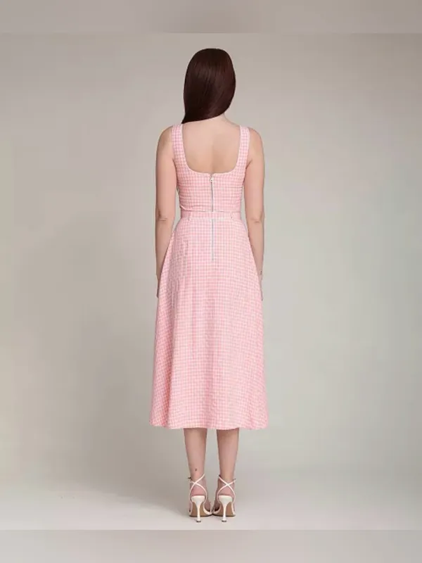 AVEC LES FILLES Bustier Bodice Gingham Midi Dress - Image 4