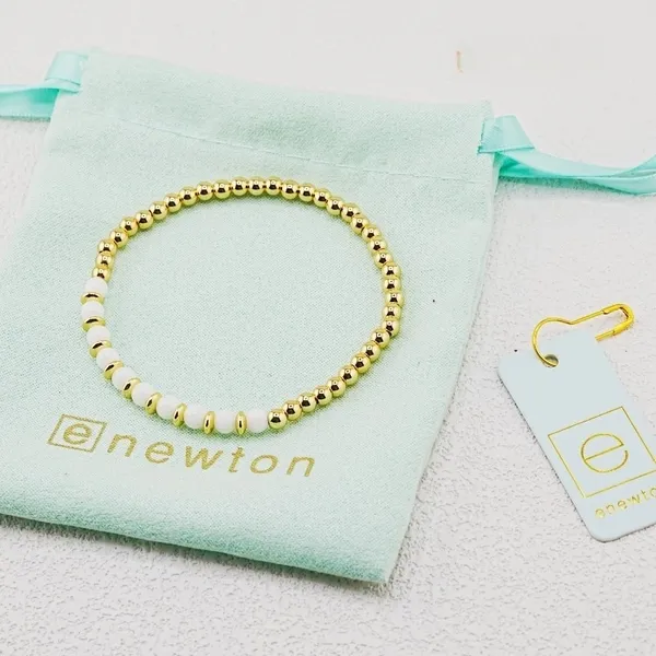 Enewton Classic Gold Bead & White Barrel Stone Beaded Bracelet Minimal Layering Accessory - Image 2