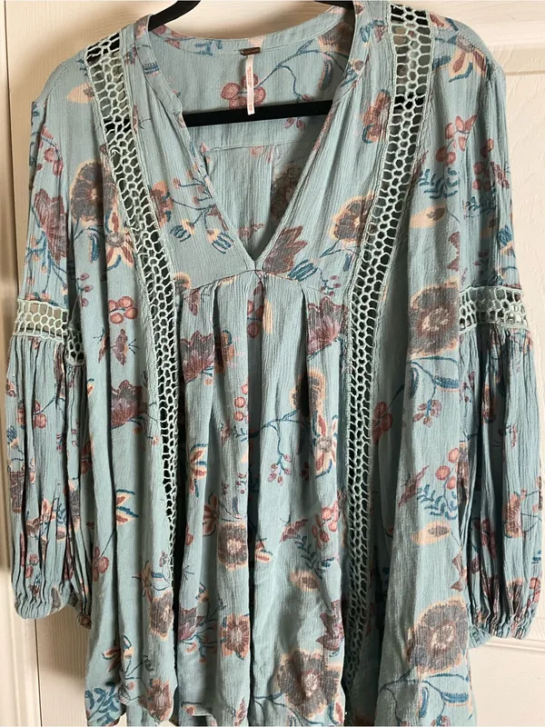 Free People Just The Two Of Us Floral Crochet Tunic Mini Dress XS - Image 6