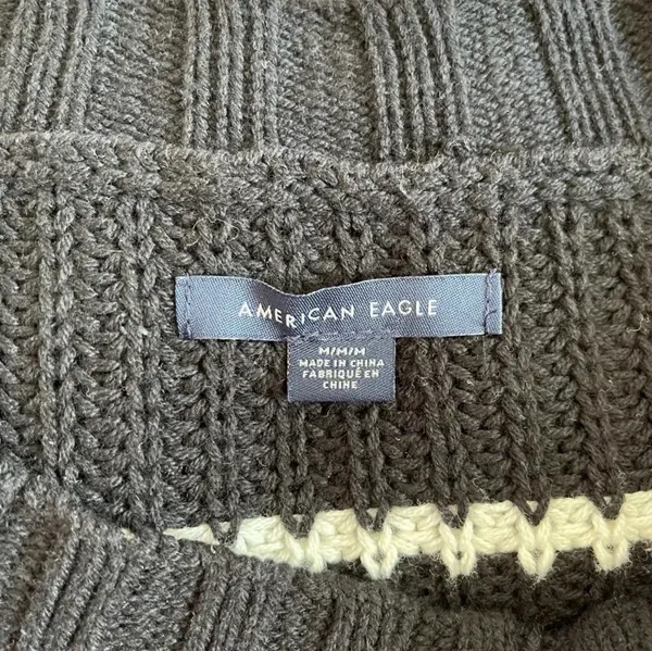 American Eagle Oversized Striped Sweater Black White Crew Neck - Image 9