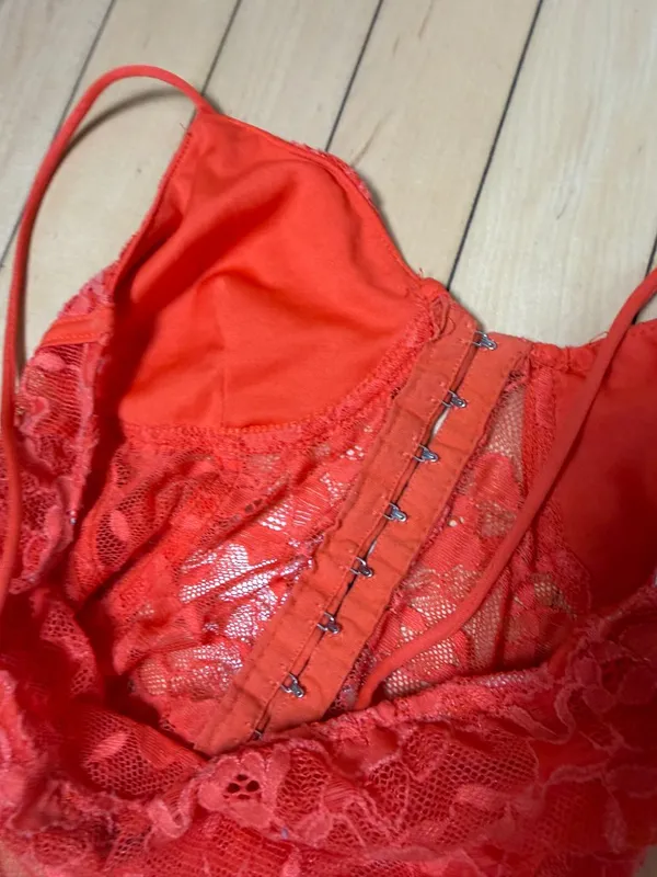 BERSHKA Orange Lace Corset Bra Top Bralette Cropped Size Small - Image 6