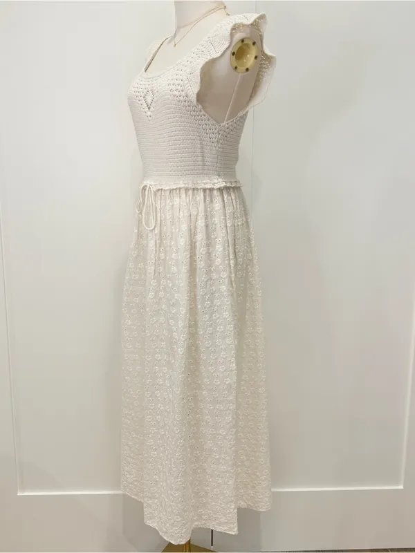Zara Crochet Eyelet Midi Dress Cream XS Beachy Boho Cottagecore Vacay Hippie - Image 7