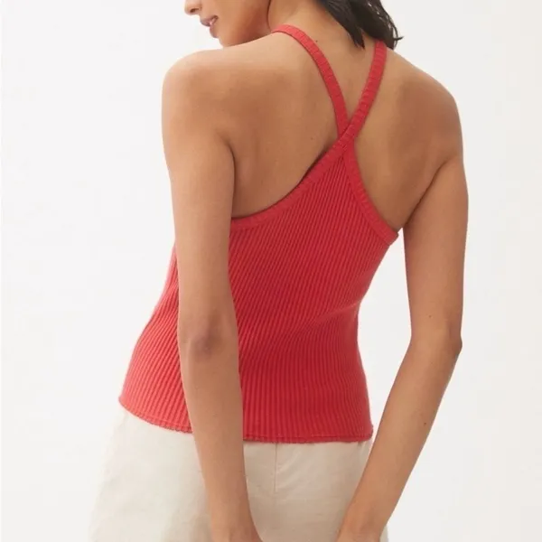 NEW Anthropologie t.la red ribbed halter neck cotton tank top women’s size small - Image 2