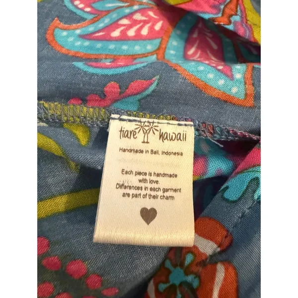 Tiare Hawaii Floral Maxi Dress Blue Pink Boho Open Button resort beach tropical - Image 9