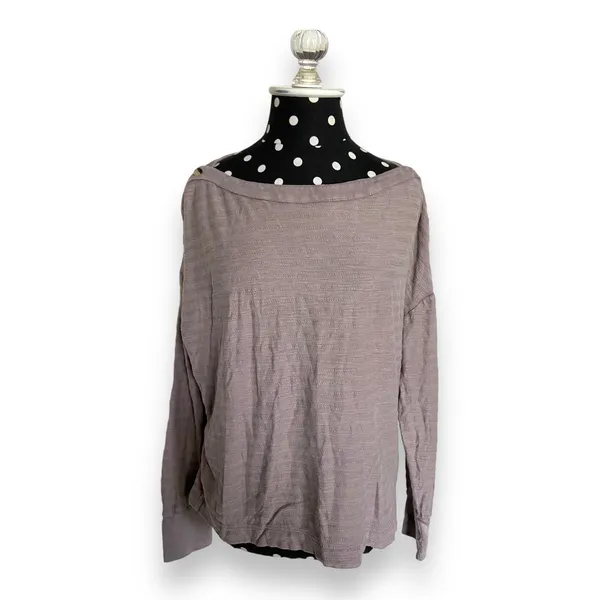 Anthropologie Womens Top Sz M Gray‎ Striped Long Sleeve Buttons Boat Neckline - Image 3