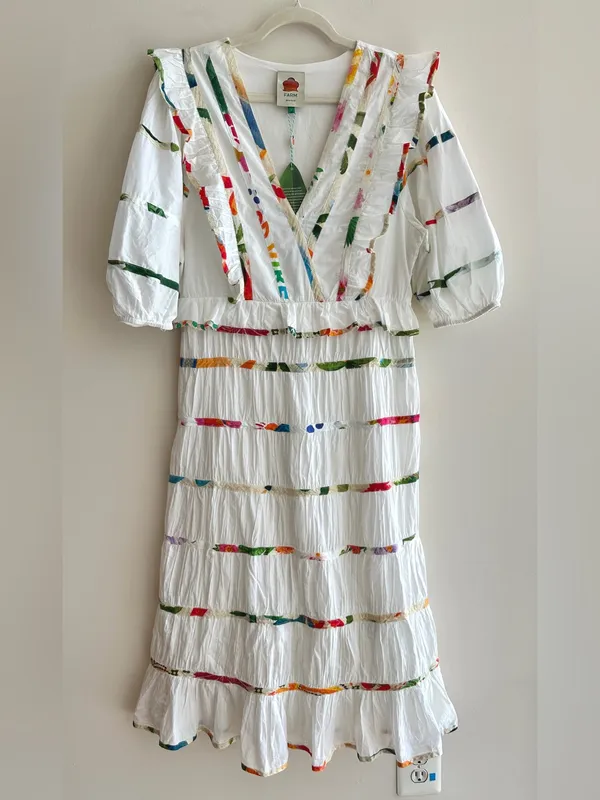 Farm Rio Mixed Off-White Prints Midi Dress, Size Large, NWT - Image 3