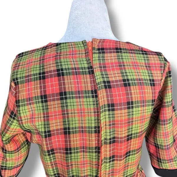 Retrolicious Orange Plaid Fit Flare Dress Small Pinup Retro Mod Rockabilly - Image 9