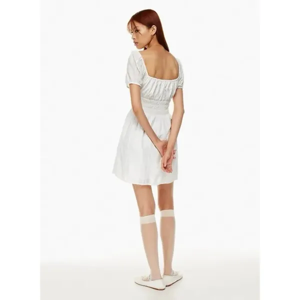 Aritzia Sundays‎ Best The Kay Dress White Mini Puff Sleeve Smocking Size S - Image 3