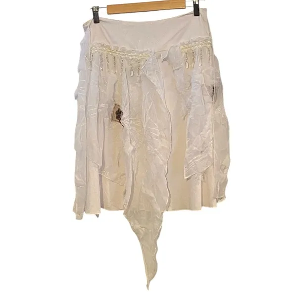 Banana USA Asymmetrical White Sheer Beaded Sequin floral Skirt Boho Fairy core - Image 2