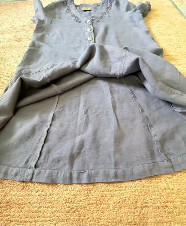 Vintage Blue Cactus Linen Dress Made USA Southwest Print Button Front - Image 8