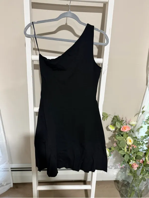 Theory Black One-Shoulder Mini Dress - Image 3