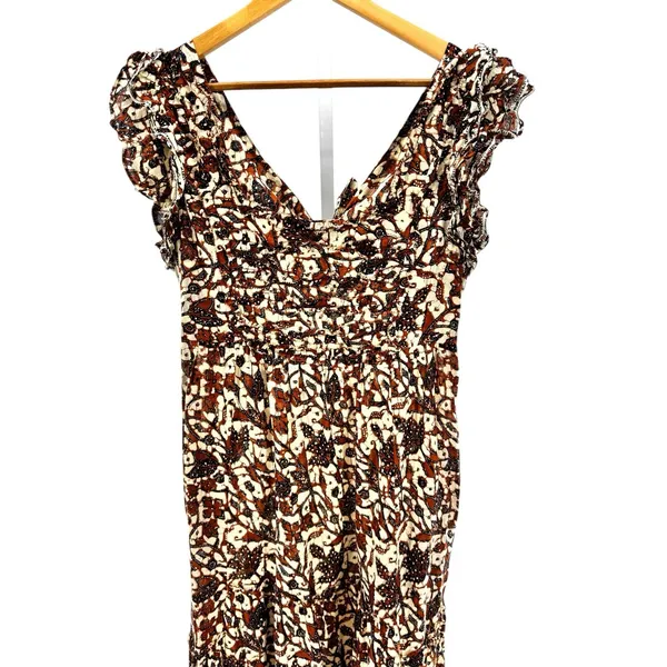 HOUSE OF HARLOW 1960 Boho Floral Open Tie Back Maxi Ruffle‎ Dress Cotton Medium - Image 6
