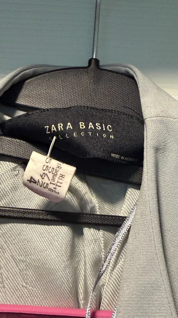 Zara Basic Collection Medium- Light Gray Blue Open-Front Drape Blazer - Image 3