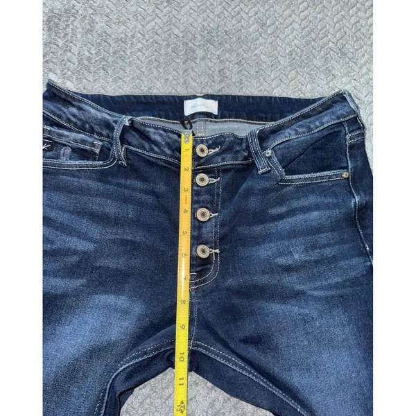 KanCan High Rise‎ Flare Jeans Dark Wash Button Fly Frayed Hem Size 30 - Image 9