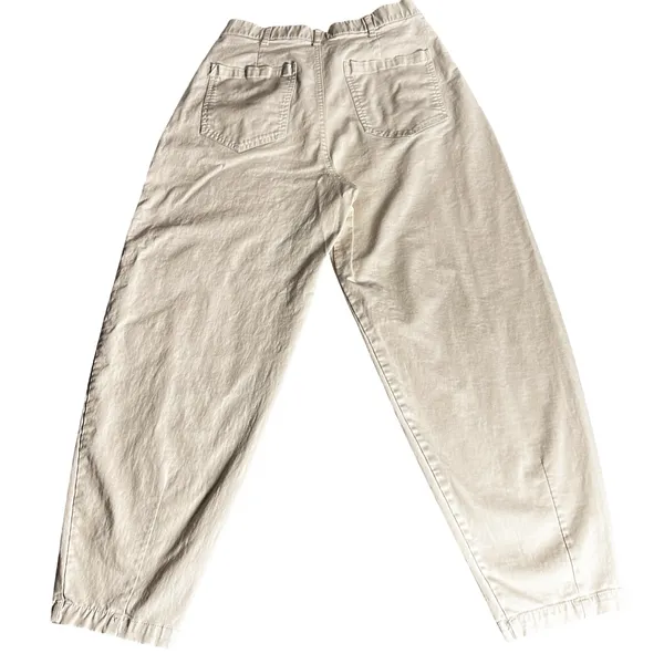 Zara Cream Pleated Barrel Leg Trousers Cotton Blend Size M - Image 4