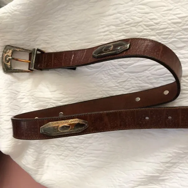 Brighton Vintage cowboy belt . Croc embossed Leather & silver M. - Image 4