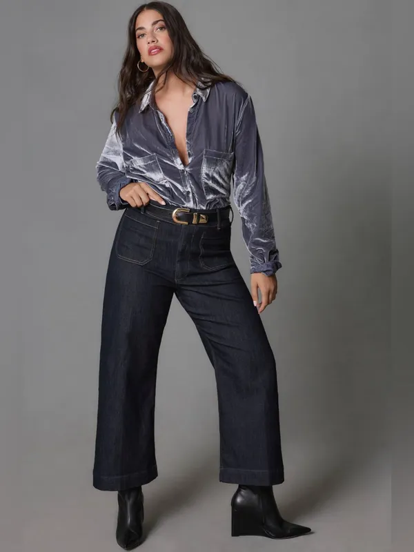 Maeve Colette High-Rise Wide-Leg Cropped Jeans Dark Denim Size 29 - Image 5