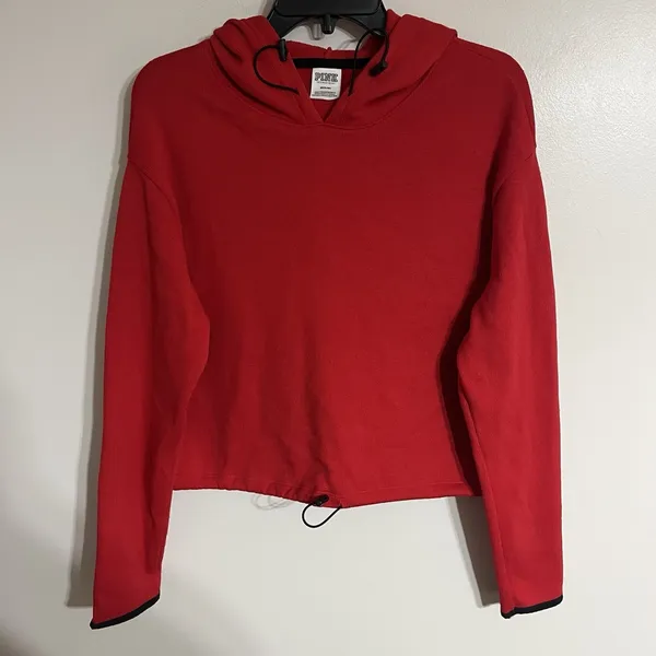 PINK‎ Victoria's Secret Crop Knit Hoodie Red Sweater Pullover Top Size Medium - Image 6