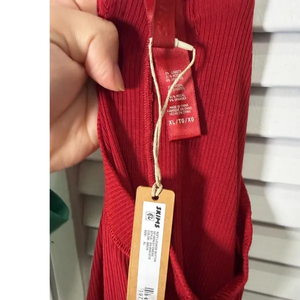 SKIMS Soft Lounge Long Sleeve Henley Onesie Red Brick Women XL NWT - Image 7