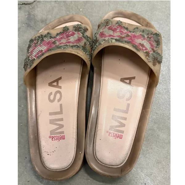 Melissa Pink Women's Beach Pixel Floral Pool Slide‎ Sandals Size US 7 - Image 4