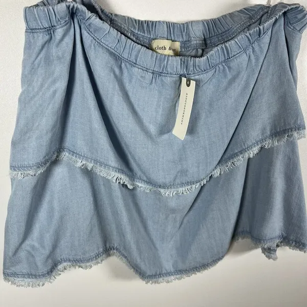 Anthropologie Cloth & Stone Frayed Edge Chambray Layered Mini‎ Skirt sz Medium - Image 4