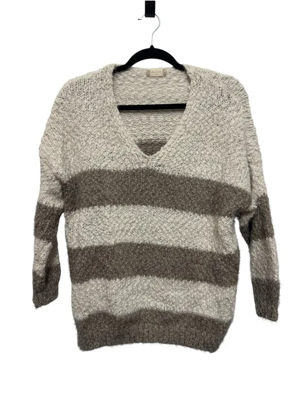 Altar'd State Cream & Taupe Striped V-Neck Sweater - Image 3