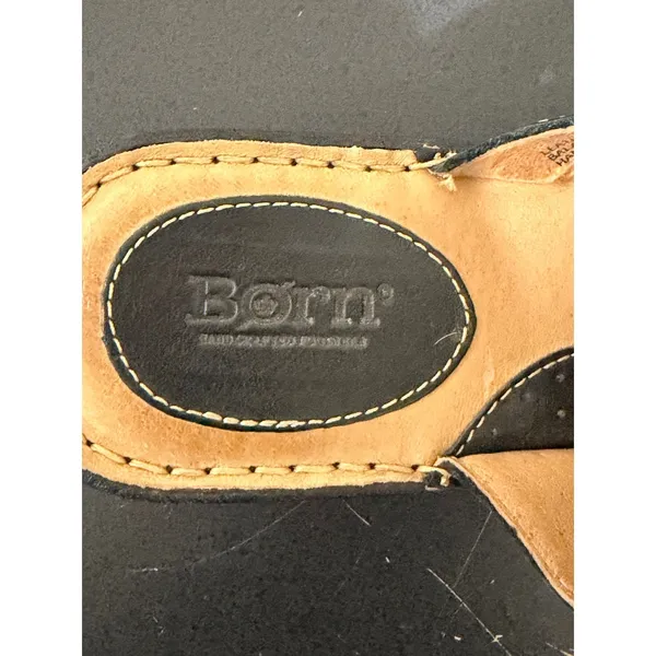 Born Black Leather Wedge Slide Sandals Women 8 39 W3496 K6 Contrast Stitching - Image 5