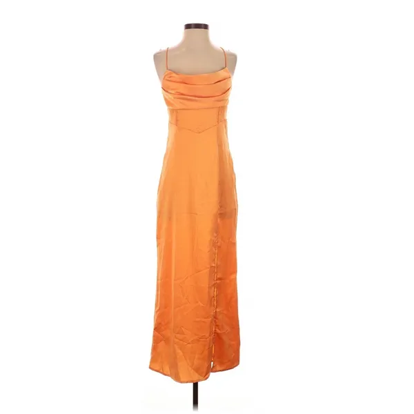 Hello Molly Golden Thoughts Orange Maxi Dress Cowl Neck Lace Up Back Size 4 - Image 2
