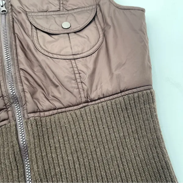 Vtg Y2K Twenty One Brown Puffer & Knit Vest Zip Up Chunky 2000s Size Large - Image 5