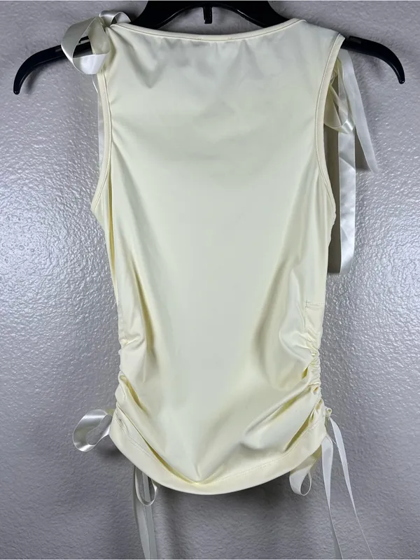 White Fox Pale Yellow Satin-Tie Tank SZ:S - Image 2