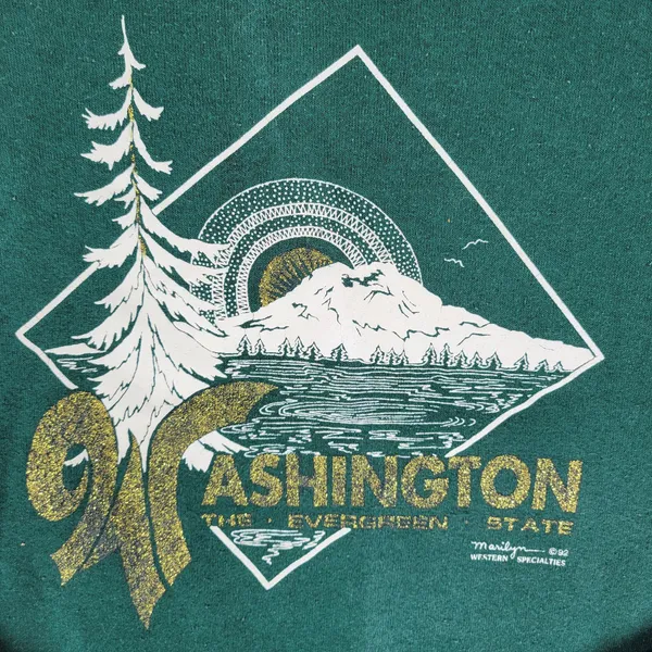 VTG Hanes Washington Evergreen State USA Collar Sweatshirt XL Green Marilyn ‘92 - Image 7