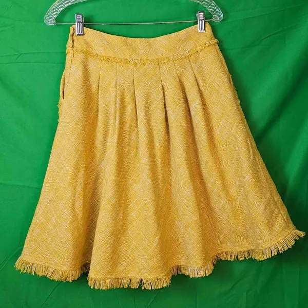 Maeve Anthropologie Womens Yellow Tweed‎ Fringe Skirt 2 - Image 2