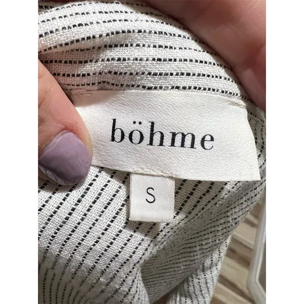 Bohme Womens Collared Henley Pullover Sweatshirt Beige Contrast Trim S - Image 5