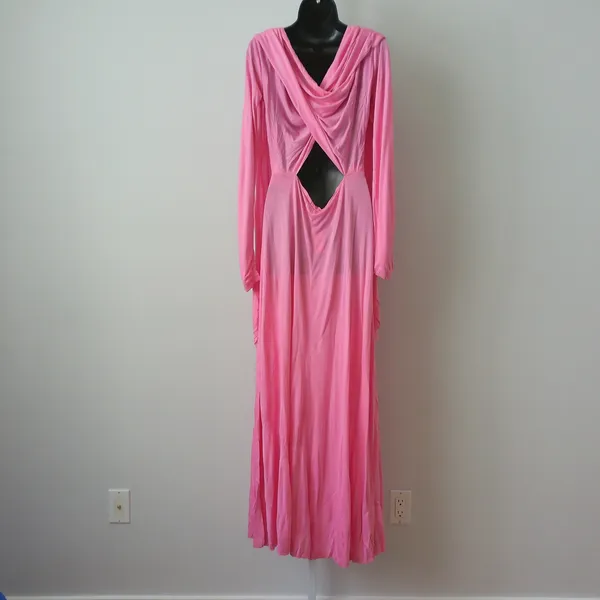 Ethereal Boho Cotton Flowy Fairy Peasant Maxi Dress OS Pink - Image 8